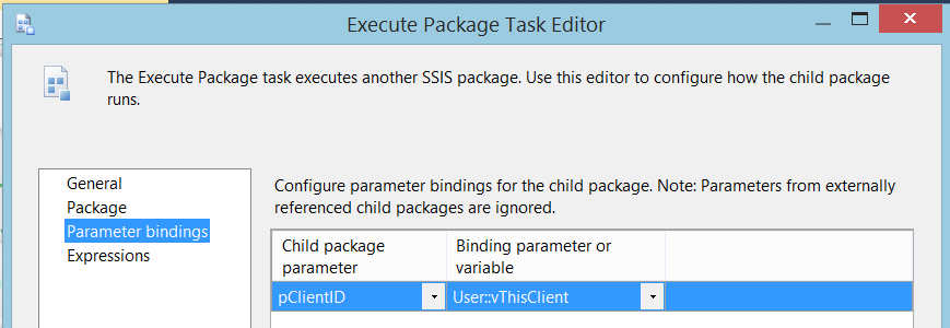 Ssis parameter bindings.