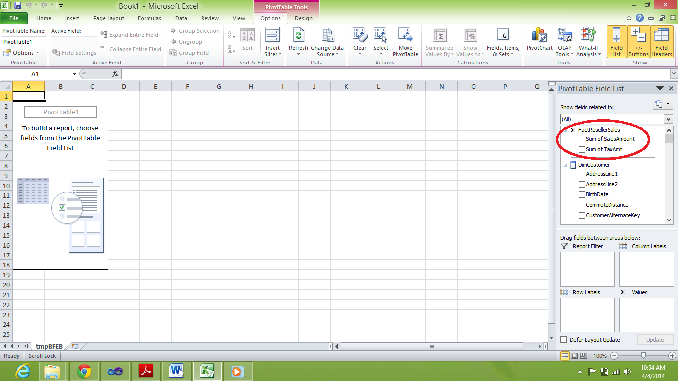 PivotTable Field List.