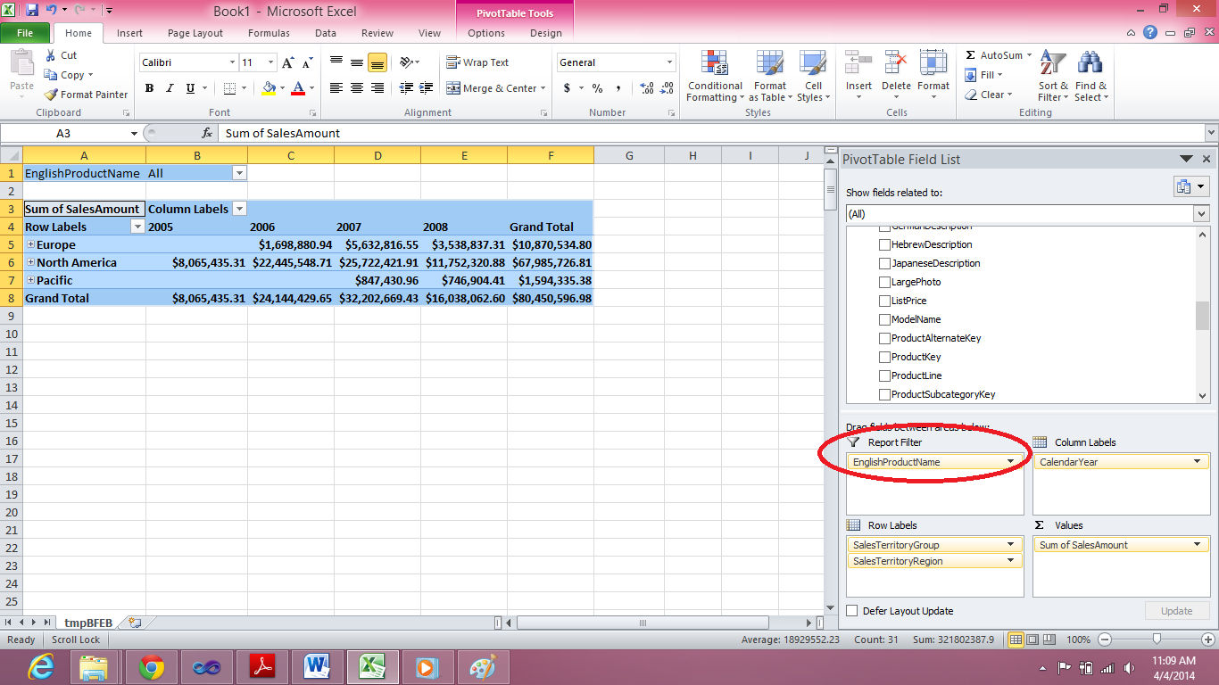 Pivot Table Field List.