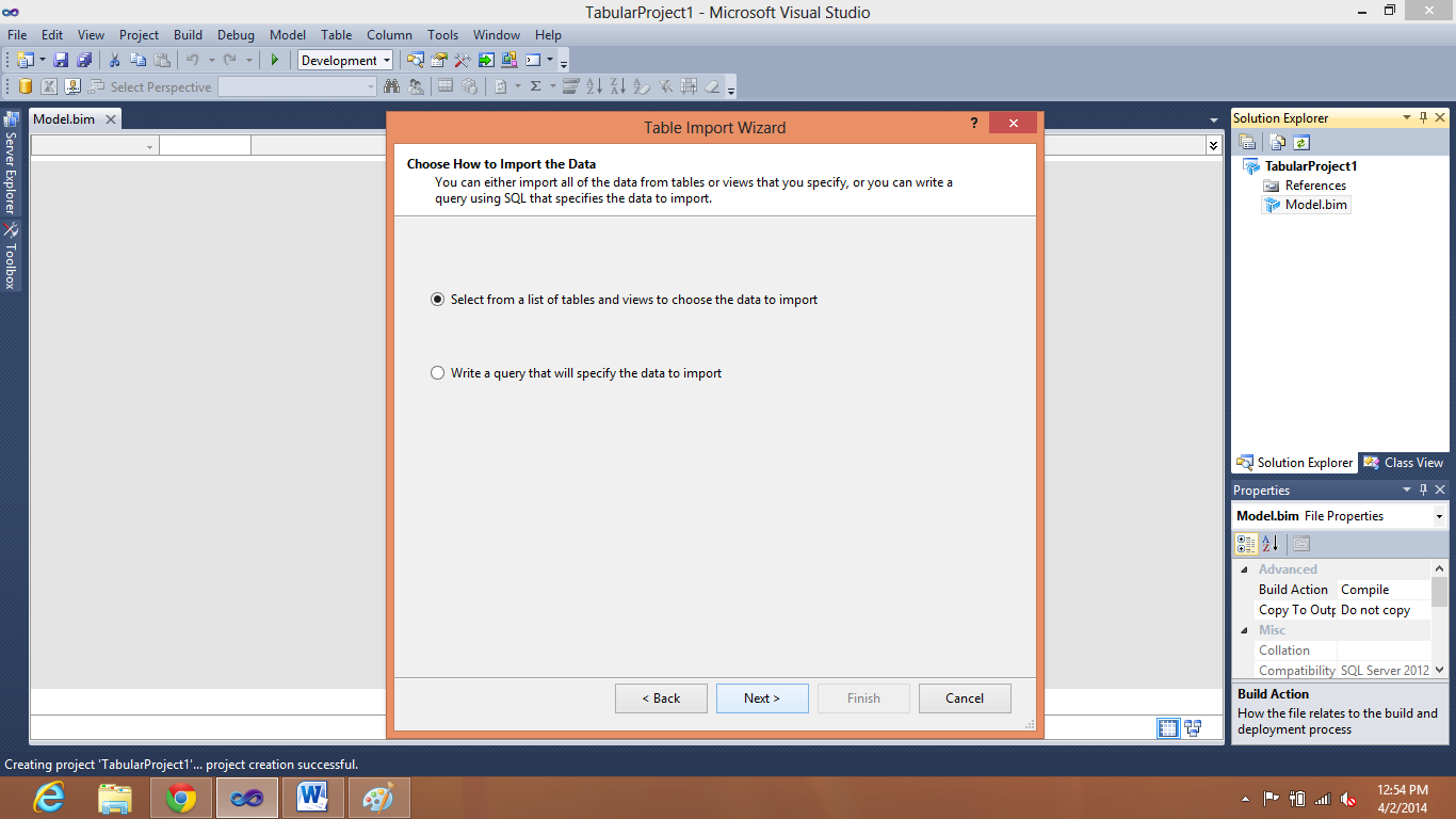 SQL Server Tabular Project Import Wizard.