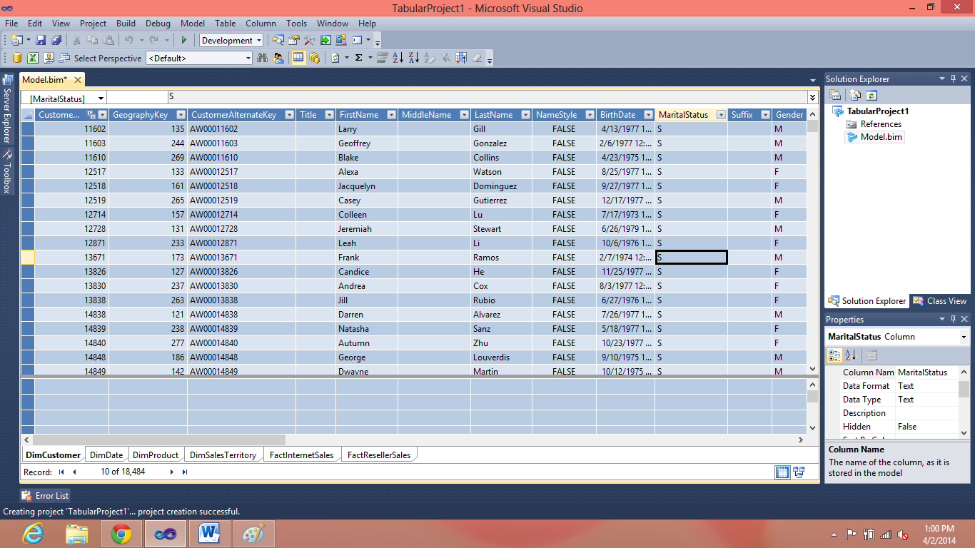 Tabular Data Model wizard.