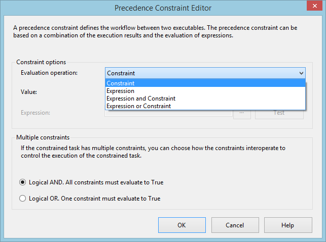 Precedence Constraint Editor window.