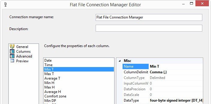 Flat File Connection Manager Editor.