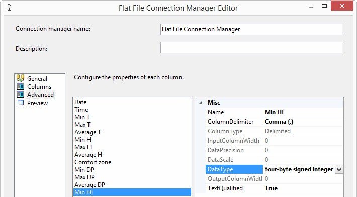 Flat File Connection Manager Editor.