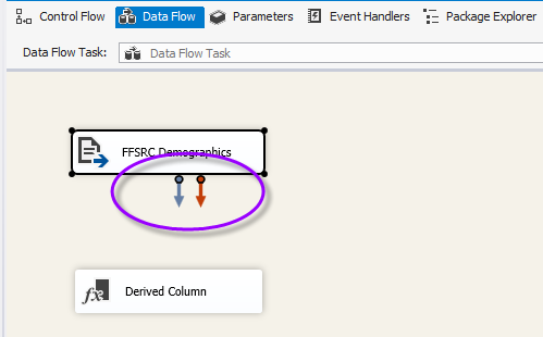 SSIS component output arrow.
