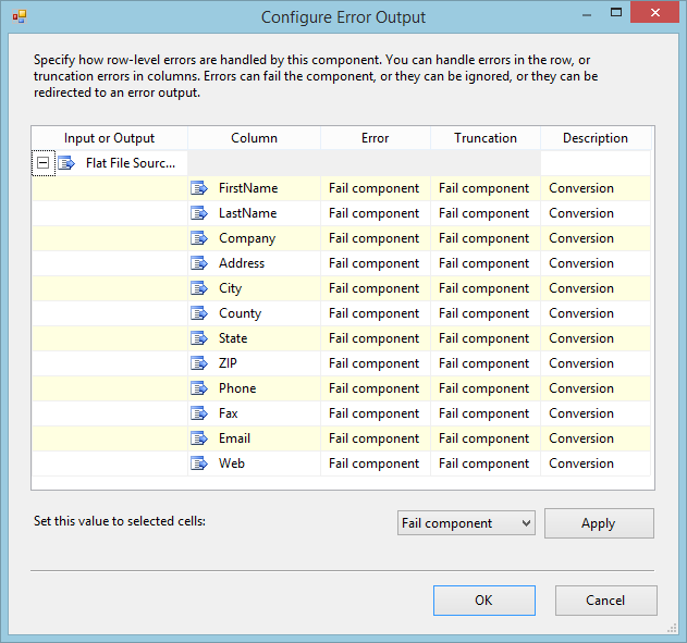 Configure error output.