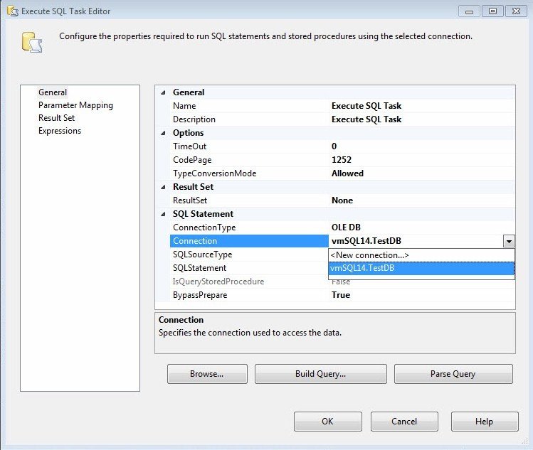 SQL Server Task Editor.