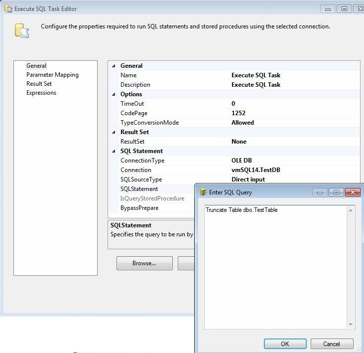 Execute SQL Task Editor.