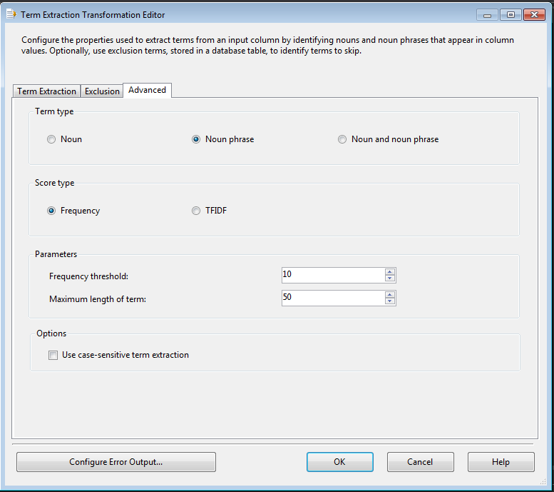 Term Extraction Window.