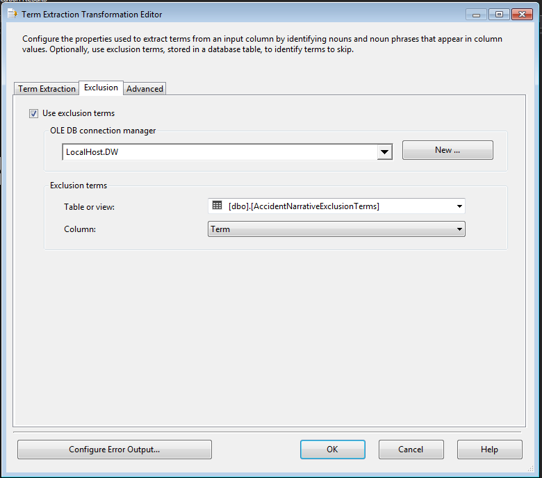 Term Extraction dialog box.