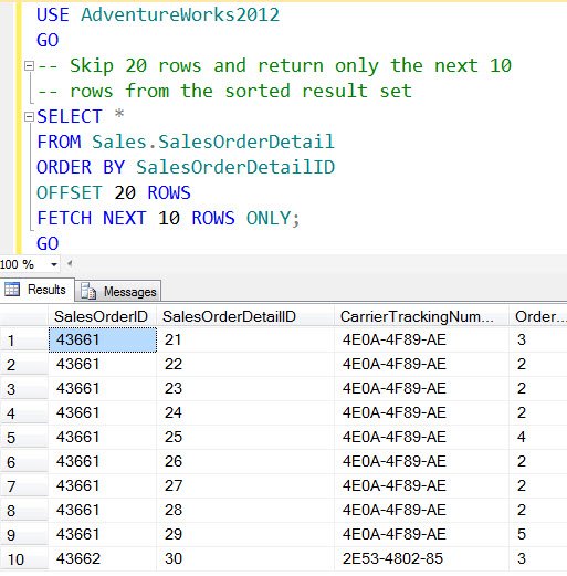 SQL Server query for limiting rows in result set.