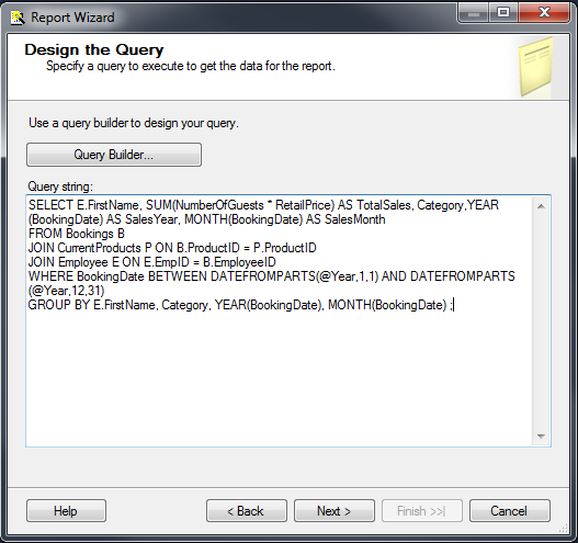 Query designer tool window.