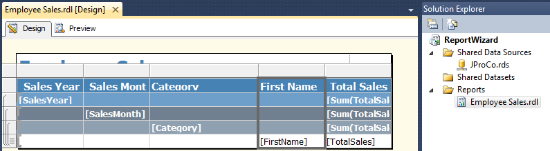 Create report with wizard.