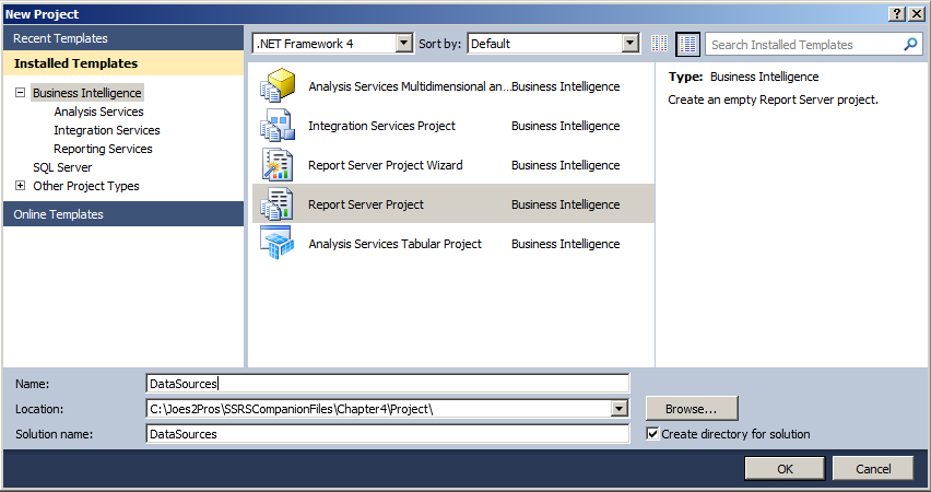 New Project dialogue box.
