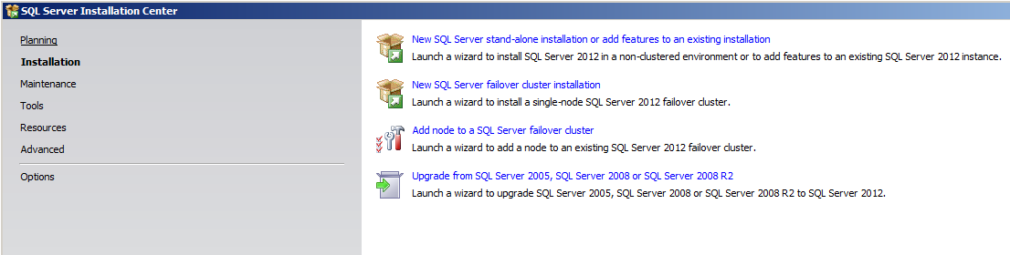 SQL Server Installation Center.
