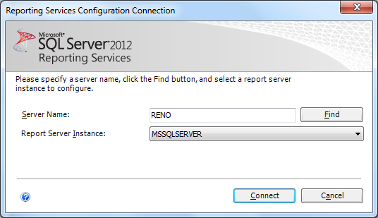 SQL Server 2012 Reporting Services Configuration Connection.