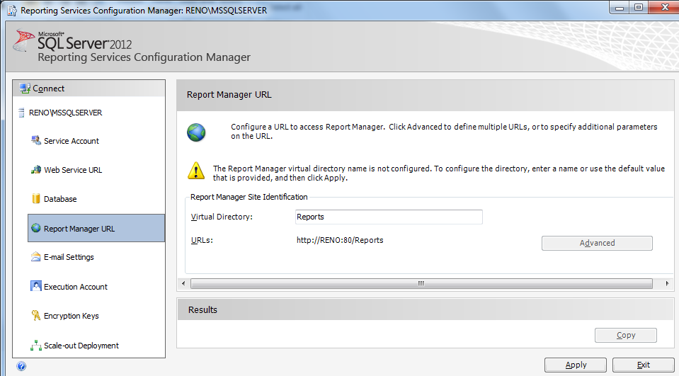 SQL Server Reporting Services URL.