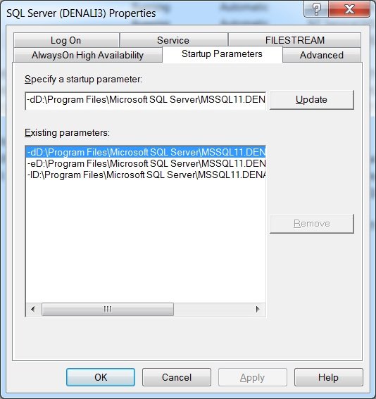 Configure sql server startup parameters.