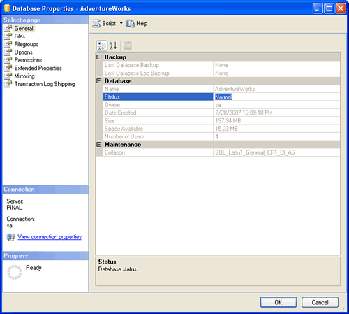 Database status.