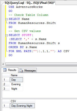 SQL Server query window.