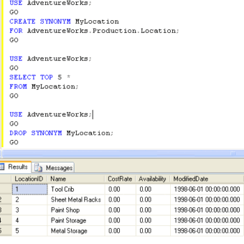 SYNONYM' SQL Server Tool Window.