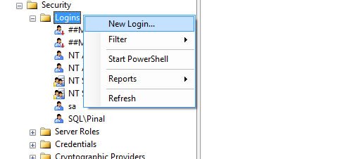 Right click context menu in SQL Server Management Studio.