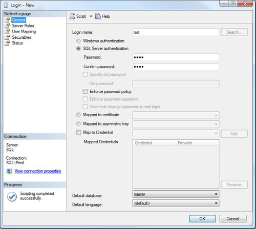 Configure SQL Server login credentials.