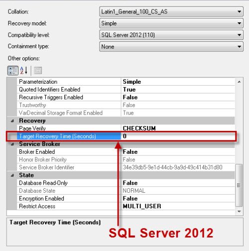 SQL Server 2012 Recovery Settings.