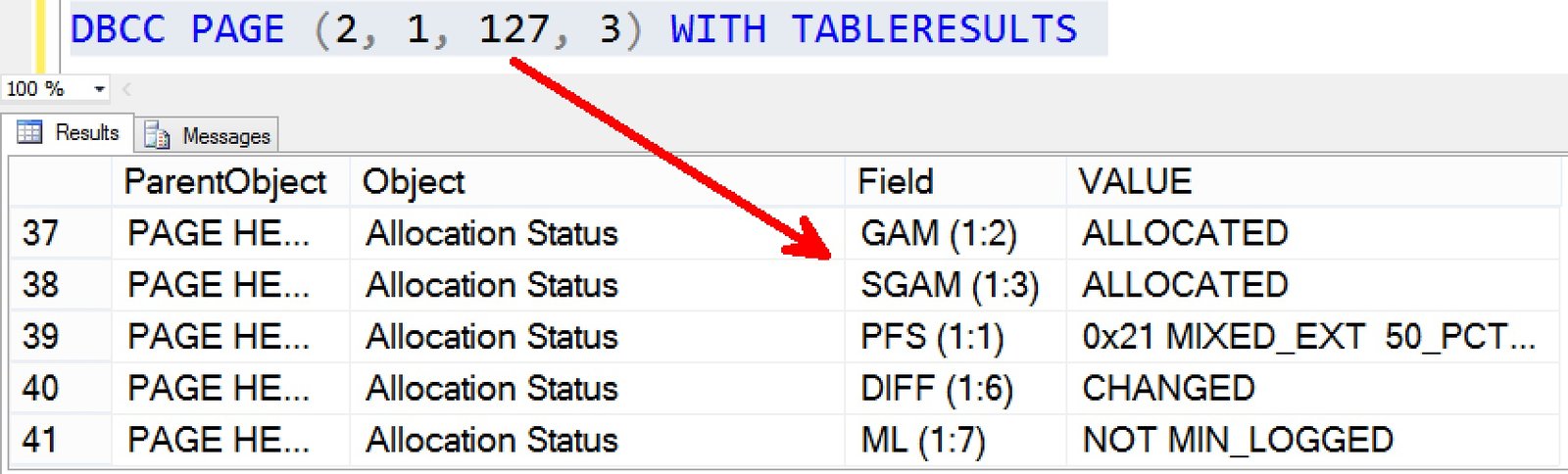 SQL Server page object with table results.