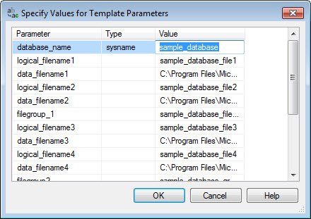 SQL database parameter values.