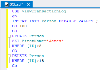 Sql query window with use viewtransactionlog.