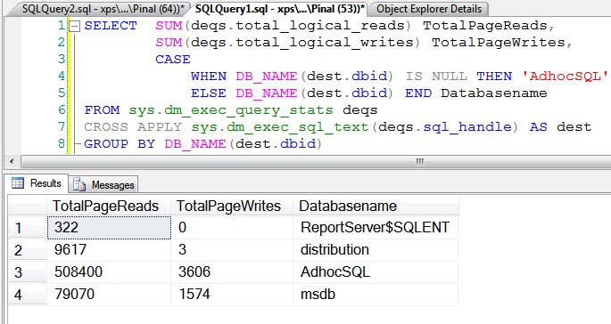 A SQL Server performance tool window.