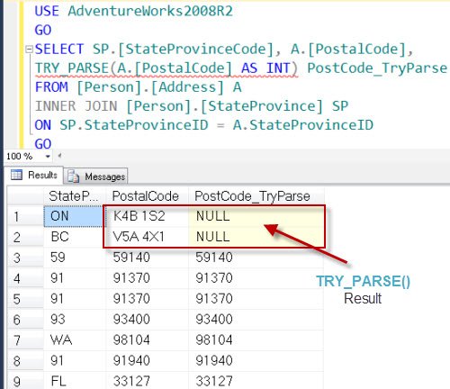 TRY_PARSE() function result.