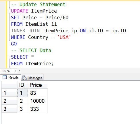 Displaying data in results window.