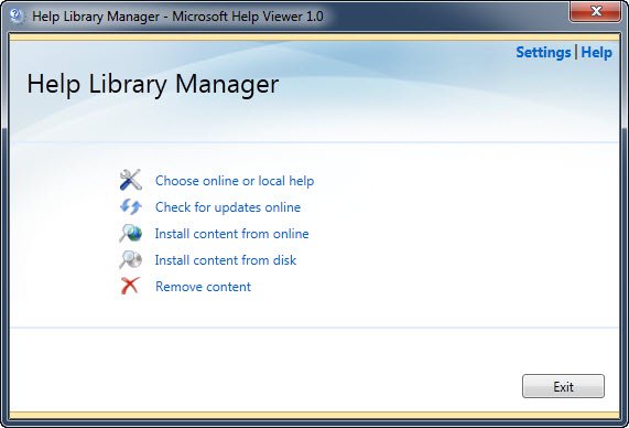 Help Library Manager window.