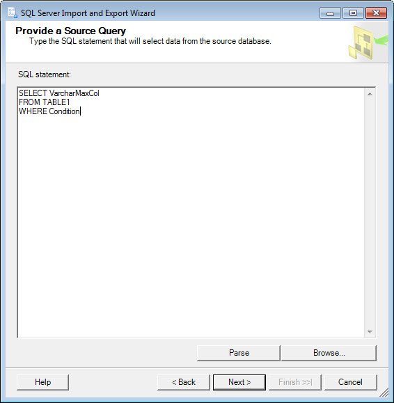 SQL Server Import Query Window.