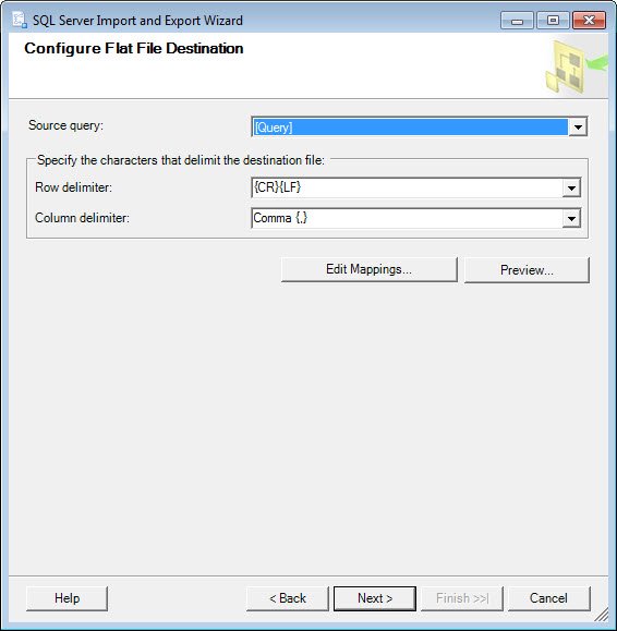Configure Flat File Destination Wizard.
