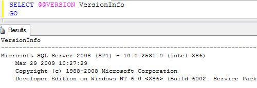 SQL Server 2008 SP1 Version Info.