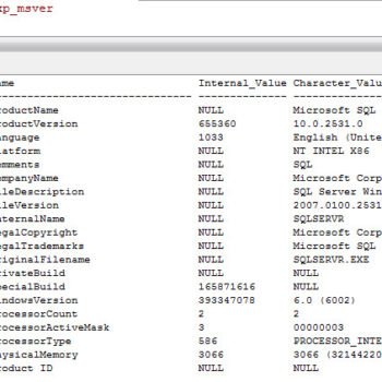 SQL Server version info.