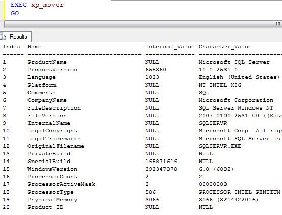 SQL Server version info.