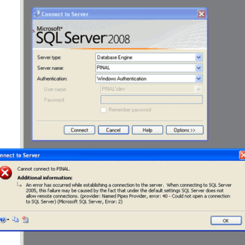 SQL Server Connection Error Dialog.