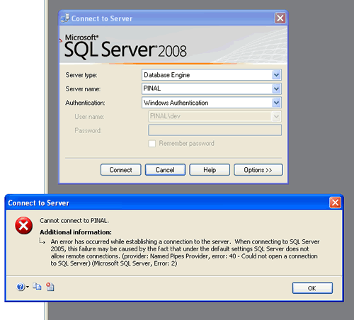 SQL Server Connection Error Dialog.