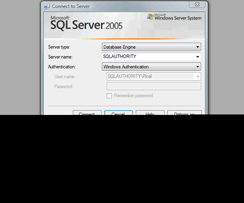 SQL Server authentication window.