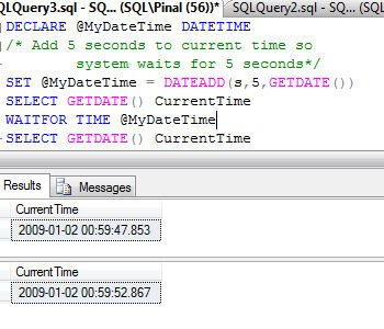 SQL Server 'WAITFOR' execution context in Visual Studio.