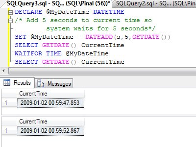 SQL Server 'WAITFOR' execution context in Visual Studio.