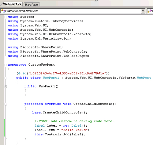 A screen shot of a WebPart in a web developer tool.