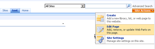 Site Actions menu.