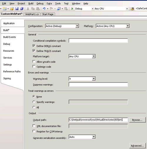 WebPart configuration window.