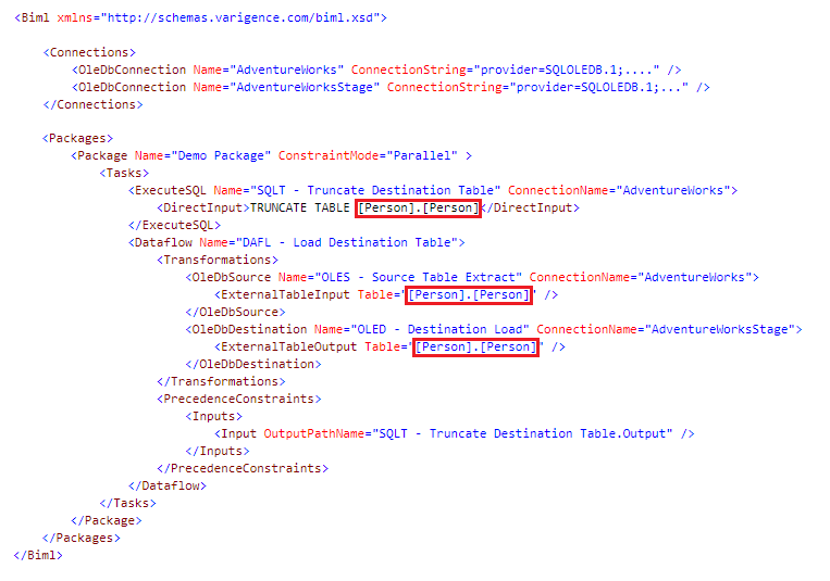 SQL Server Biml Diagram with SQL Server Connection Names.