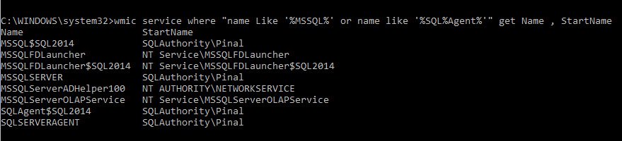 WMIC service window with query results.